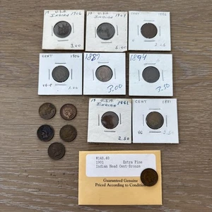 USA Indian Head 1 Cent Penny Bronze Extra Fine LOT VG-F G LOT US Coins - Bild 1 von 24