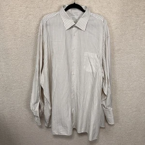 Ermenegildo Zegna Dress Shirt XL White Blue Tan Striped Long Sleeve Button Up - Picture 1 of 12