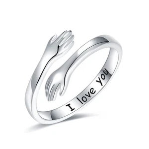 Anillo abrazo de plata esterlina 925 I Love You anillo abrazo mujer anillo ajustable joyería - Imagen 1 de 6