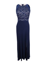 Nightway Women's Lace A-Line Gown (4, Navy/Nude)
