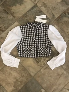 CALVIN KLEIN Womens X Fit Cropped Houndstooth Tweed White Long Sleeve Top Small - Picture 1 of 14