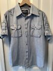 Tag Dynasty Classic Fit Mens Short Sleeve Cotton Button Up Blue Shirt Size Xl