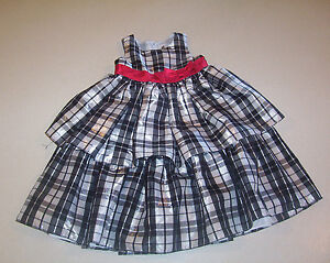 Infant Girl's Cherokee Black, White & Silver Metallic Plaid  Dress 12 months