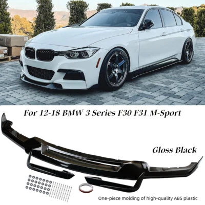 For 2012-2018 BMW F30 F31 M Sport Glossy Black MAD Style Front Lip+ Bumper Fang - Image 1 of 4