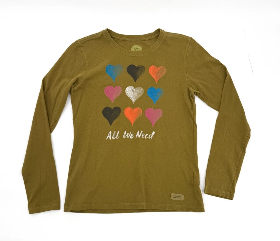 Life is Good Shirt Womens Small T-Shirt Blouse Long Sleeve All We Need HEart - Image 1 of 4