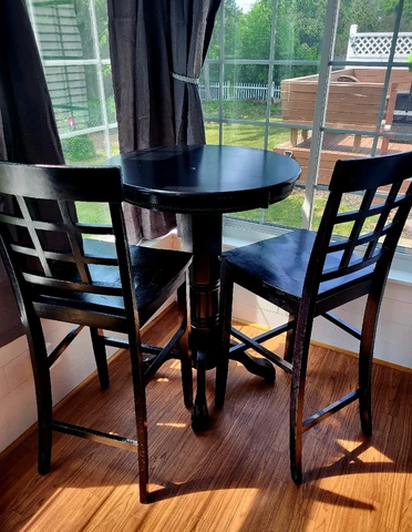 Black Pub Table And 2 Matching Black Chairs, Good Condition, Local Pick Up Only! Cover