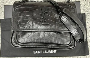 Saint Laurent Calfskin Crocodile Embossed Baby Niki Chain Satchel Black - Picture 1 of 15