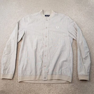 Fred Perry Mens Shirt Small Grey Stripes Bomber Collar Casuals Mod Terrace Liam - Picture 1 of 9