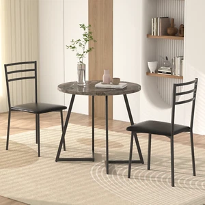 3 PCS Dining Set Table & 2 Upholstered Chairs Marble Top for Small Space Kitchen - Picture 1 of 72