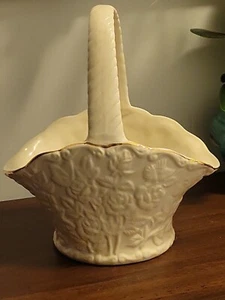 Vtg Lg Porcelain Ivory Gold Trim Basket Handled Embossed Roses Lenox Style 10" - Picture 1 of 6