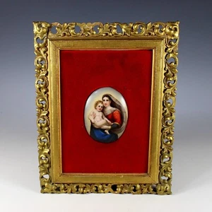 Antique Porcelain Hand Painted Sistine Madonna & Child in Wood Florentine Frame - Picture 1 of 4