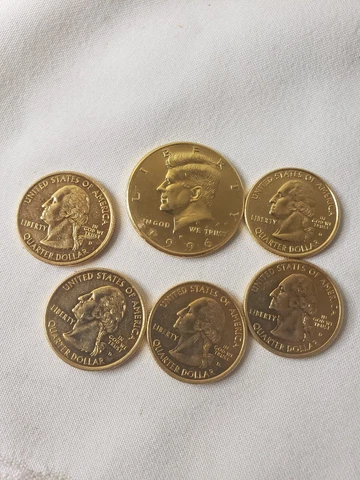GOLD PLATED 1996-P KENNEDY HALF DOLLAR COIN + 5 Quarters Gold Plated Cover