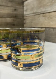 Vtg Culver Ltd. "Empress" Rocks Glasses Set Of 7 Blue Green Gold Barware MCM ๐ - Picture 1 of 13
