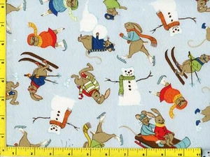 Mouse & Rabbit Snow Fun on Light Blue By The Yard CWIANI09430 - Picture 1 of 1