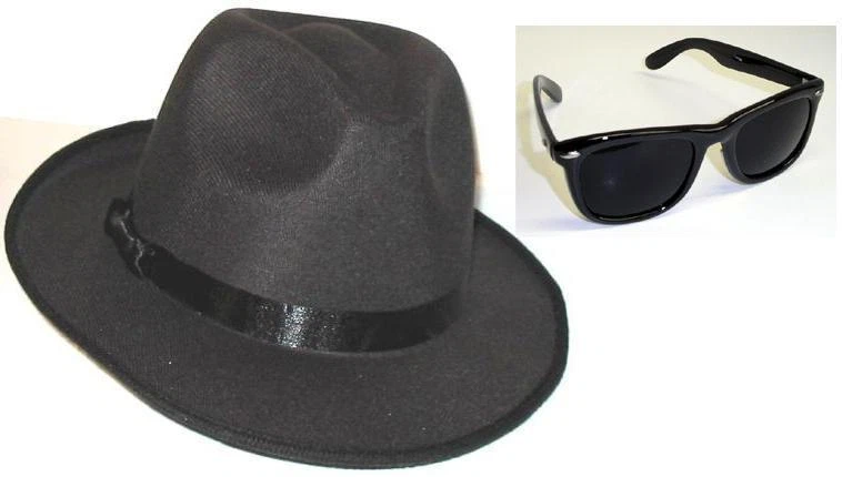 8 SOMBREROS FEDORA AZULES HERMANOS + 8 GAFAS DE SOL AZULES BROS WAYFARER DISFRAZ NUEVO Foto 1 de 1