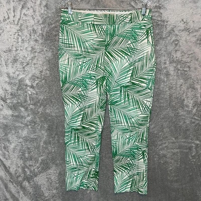 Banana Republic Women Tropical Preppy Hampton Green Print Sateen Crop Pants 10 - Image 1 of 4