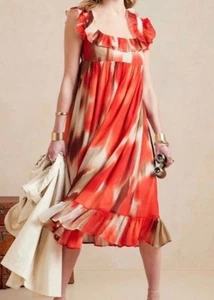 Banana Republic Ruffle Empire Waist Maxi Dress Square Neck Bow Tie NWT XL Tall - Picture 1 of 14