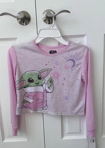 NWT Girls Pink Star Wars Pajama Shirt With Baby Yoda Mandalorian Size 10 - Picture 1 of 7