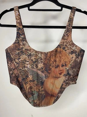 White Fox Women's Small Renaissance Corset Top Crop Cherub Festival Art Grunge - Image 1 of 4