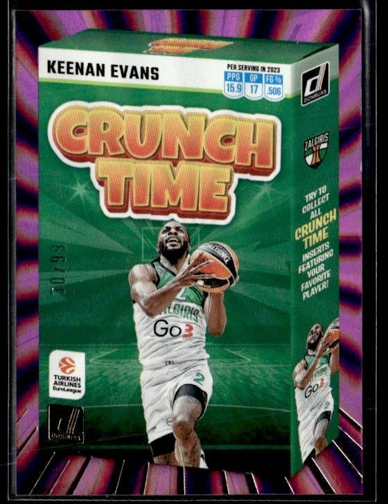 L57,463- 2023-24 Donruss EuroLeague Crunch Time Purple Laser #19 Keenan Evans/99 - Image 1 of 2