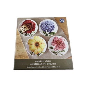 Pier 1 Imports Floral Appetizer Plates Set 4 New Old Stock Floral Dinnerware - Picture 1 of 12