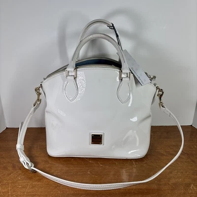 Dooney & Bourke Cara Satchel Patent Leather Purse Ivory White Hand Bag Tote NEW - Image 1 of 4