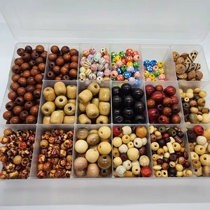Mixed Bead Lot 1100 Beads With Case Wood Crafts - Picture 1 of 21