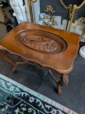 RARE Antique Art Noveau, French Renaissance Style Glass Top Tray Walnut... - Image 1 of 4