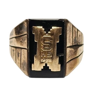 Antique 1938 Jostens 10K Gold Top Sterling High School Ring - Picture 1 of 7