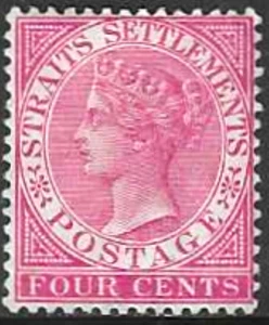 Straits Settlements (Malaya-British) 1882 #42  MH, VF, FOG, QUEEN VICTORIA  Rose - Picture 1 of 2