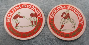 #D185. TWO(2) SOUTH SYDNEY RABBITOHS RUGBY LEAGUE CLUB BEER COASTERS - Picture 1 of 1