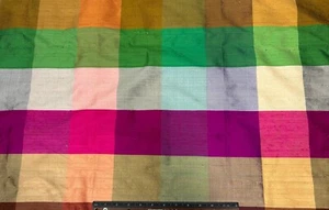 Quilted Woven Dupioni W/multiple color 5" squares, 100% Silk, 1.10 yards (S-301) - Picture 1 of 4