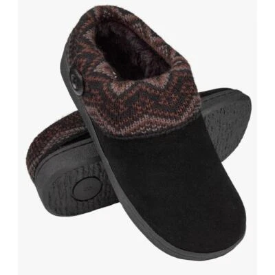 Clarks Women's Knit Suede Scuff Slipper Black Aztec Multi Faux Fur Insole Size 8 - Image 1 of 4
