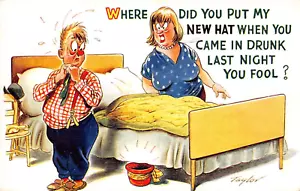 POSTCARD COMIC BATTLE AXE WIFE DRUNKEN HUSBAND NEW HAT BAMFORTH # 2159 - Foto 1 di 1