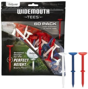 Go Sports Golf 3 1 4" Widemouth Stepped 60 Pack Red White Blue Golf Tees New - Picture 1 of 1