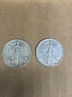 2 Walking Liberty Half Dollar Coins Lot 1941 & 1945 Silver