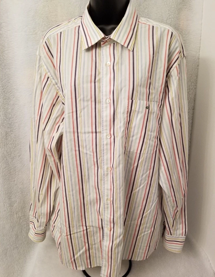 Camisa Lacoste Para Hombre Talla 45 XXL 2XL 2X Grande Amarillo Verde Azul Blanco Rojo Rayas Foto 1 de 4