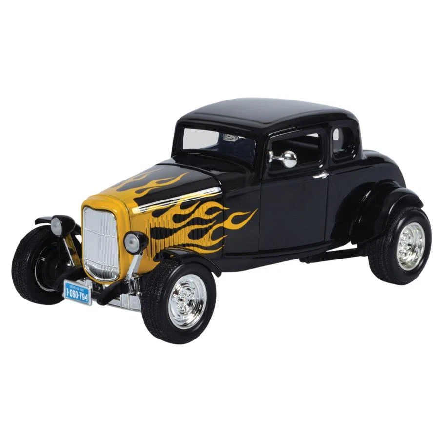 1:18 1932 Ford 5-Window Coupe Hot Rod -- Black w/Flames -- MotorMax - Image 1 of 1
