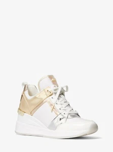 Michael KORS GEORGIE TELA ORO ARGENTO SPECCHIO ZEPPA SCARPE SEXY I LOVE - Foto 1 di 12