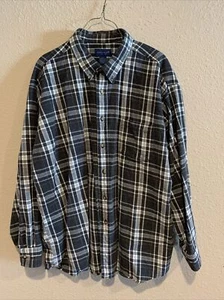 VTG TOWNCRAFT FLANNEL SHIRT JACKET XL Black White Plaid 100% Cotton - Picture 1 of 5