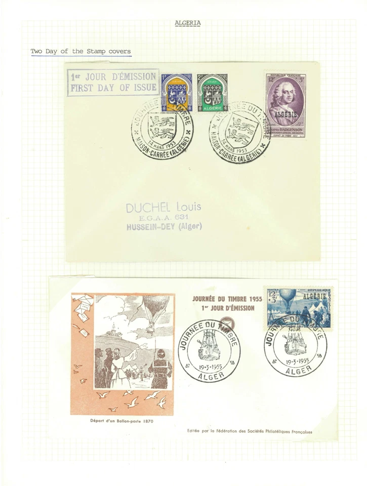 ALGERIA-COVERS- 2 " Day of the stamp " covers.  - Image 1 of 1