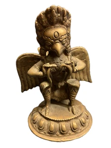 Antico bronzetto dorato arte orientale Divinita' Garuda bronzo INDIA NEPAL - Foto 1 di 7