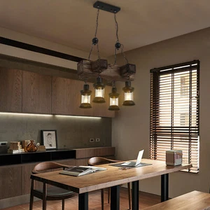 Rustic 4 Heads Chandelier Wood Industrial Ceiling Lamp Pendant Light Fixture USA - Picture 1 of 12