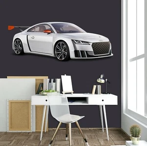 3D White Racing Car P33 Car Wallpaper Mural Poster Transport Wall Stickers Zoe - Imagen 1 de 5