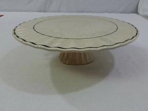 Vtg Red Wing USA Tan Zephyr Speckled Pottery Pedestal Cake Stand Fluted Plate - Picture 1 of 6