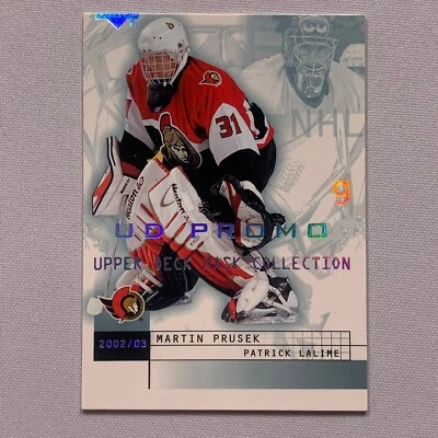 Martin Prusek Patrick Lalime 2002-03 Upper Deck Mask Collection Promo MISCUT - Image 1 of 2