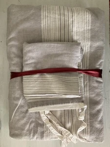 West Elm Linen Cotton Twin Duvet Cover w/ Euro Pillow Sham White Gray Striped - Picture 1 of 5