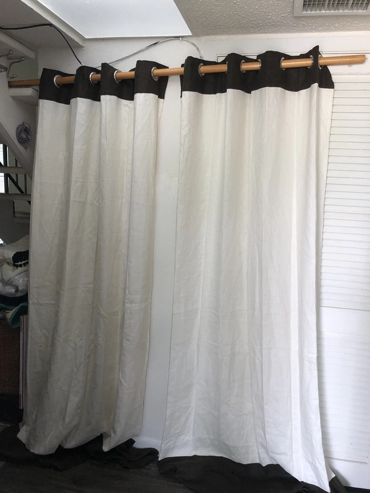 2 WEST ELM GROMMET 100% LINEN CURTAIN PANELS 48x96" WHITE WITH BROWN TOP NWOT - Image 1 of 4