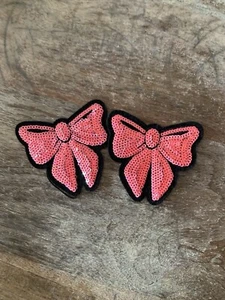 Pink Sequin Bow iron on patches - Set Of Two - Picture 1 of 24