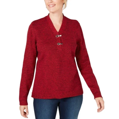 Suéter Karen Scott Feminino Vermelho Amore Marl Hardware Henley Decote V Manga Longa P - Imagem 1 de 4
